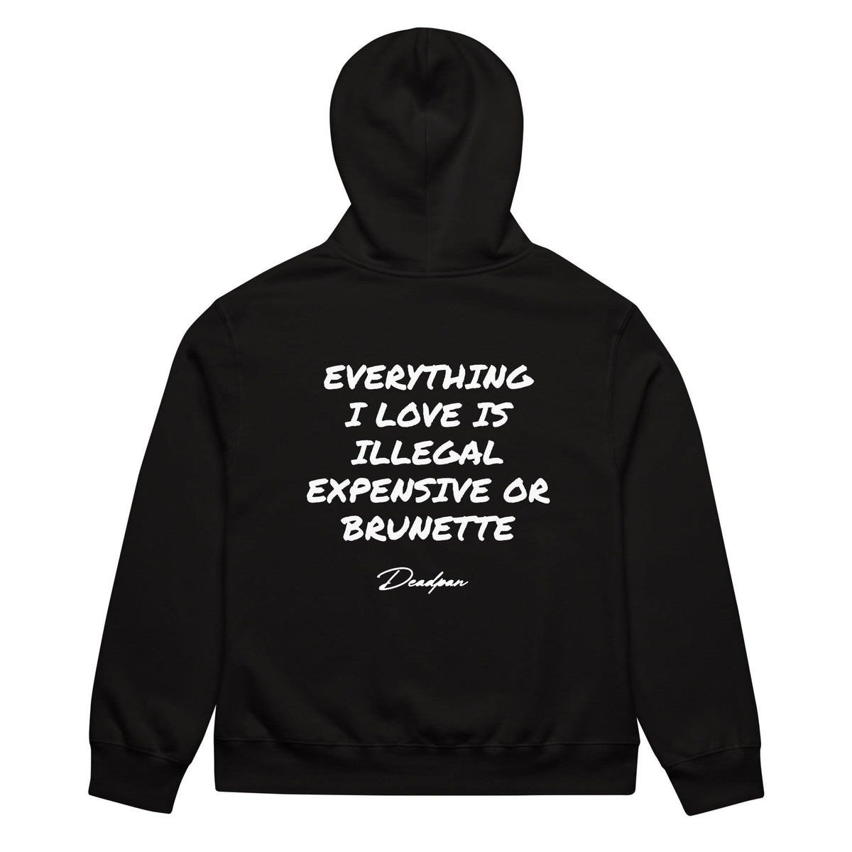 T-shirt unisex nero con stampa "Everything I Want Is Illegal, Expensive or Brunette" di UNTLD, veste oversize e di design audace.