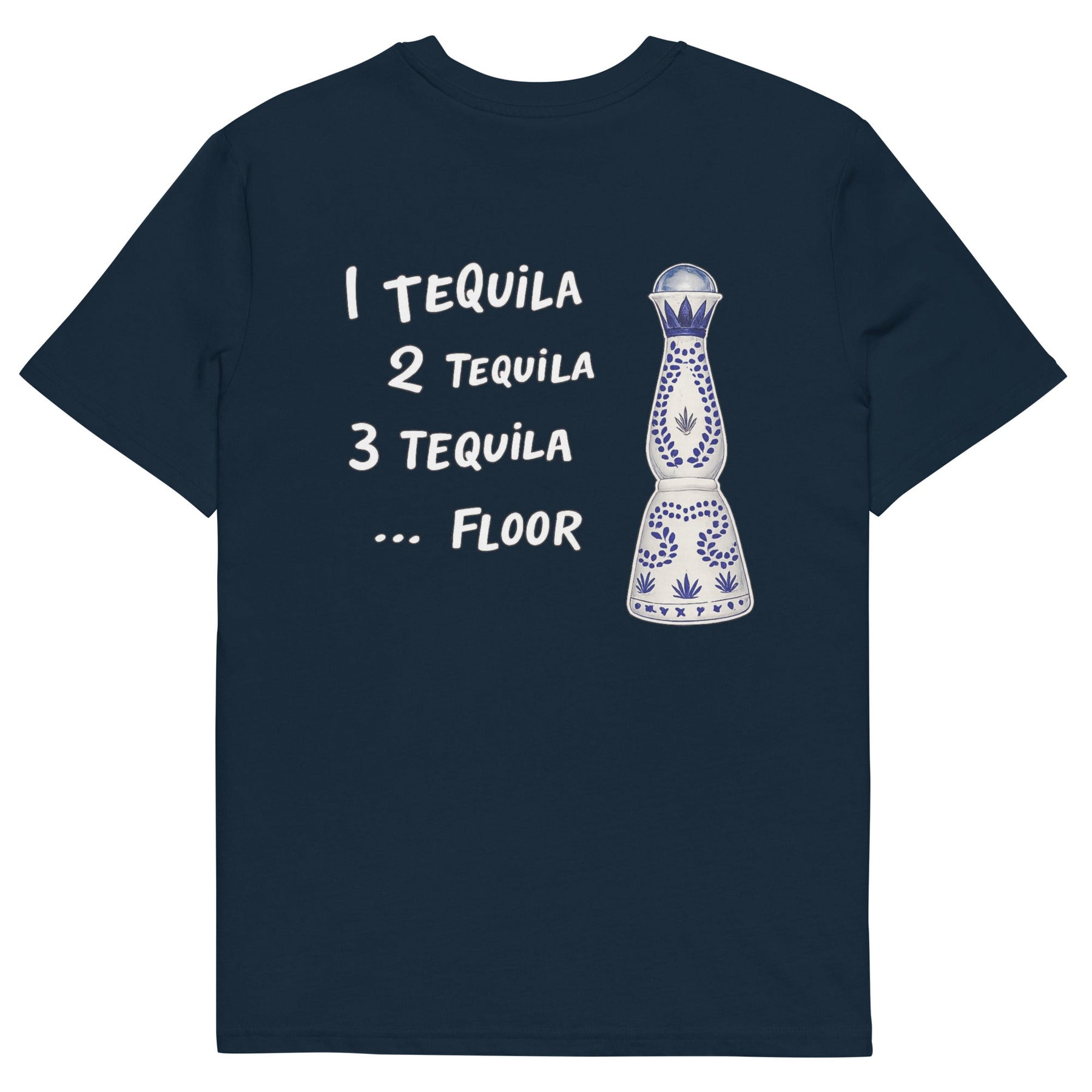 Maglietta grafica unisex UNTLD Just a Shot in cotone organico color blu navy con stampa sul retro.
