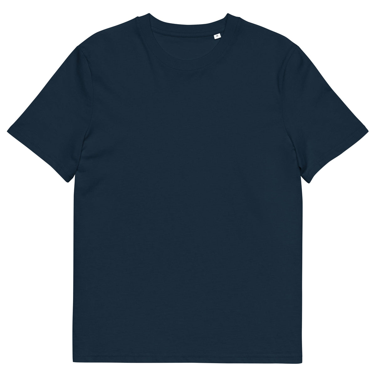 T-shirt unisex in cotone organico con stampa grafica "Just a Shot" di UNTLD, colore blu navy frontale.