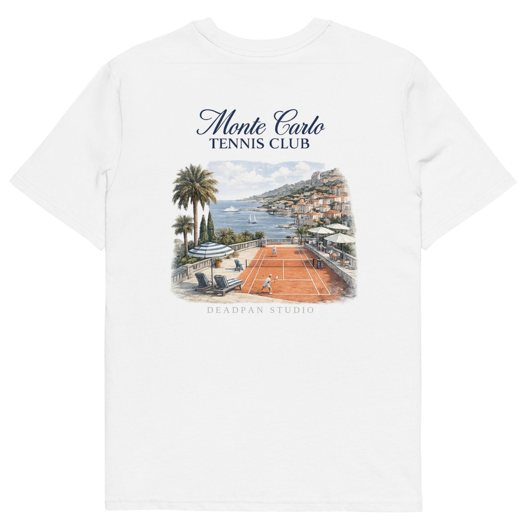 T-shirt bianca unisex UNTLD Monte Carlo Tennis Club con grafica sul retro, cotone organico, stile casual e sportivo