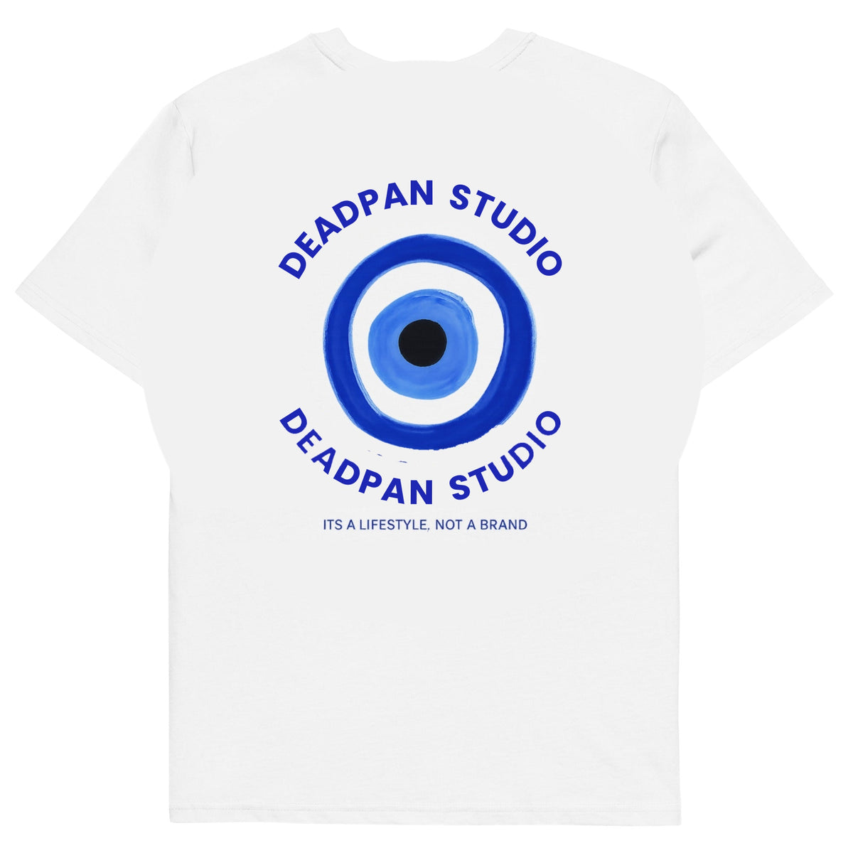 T-shirt grafico Mykonos di UNTLD in cotone biologico bianco, vista posteriore, stile unisex e comodo.