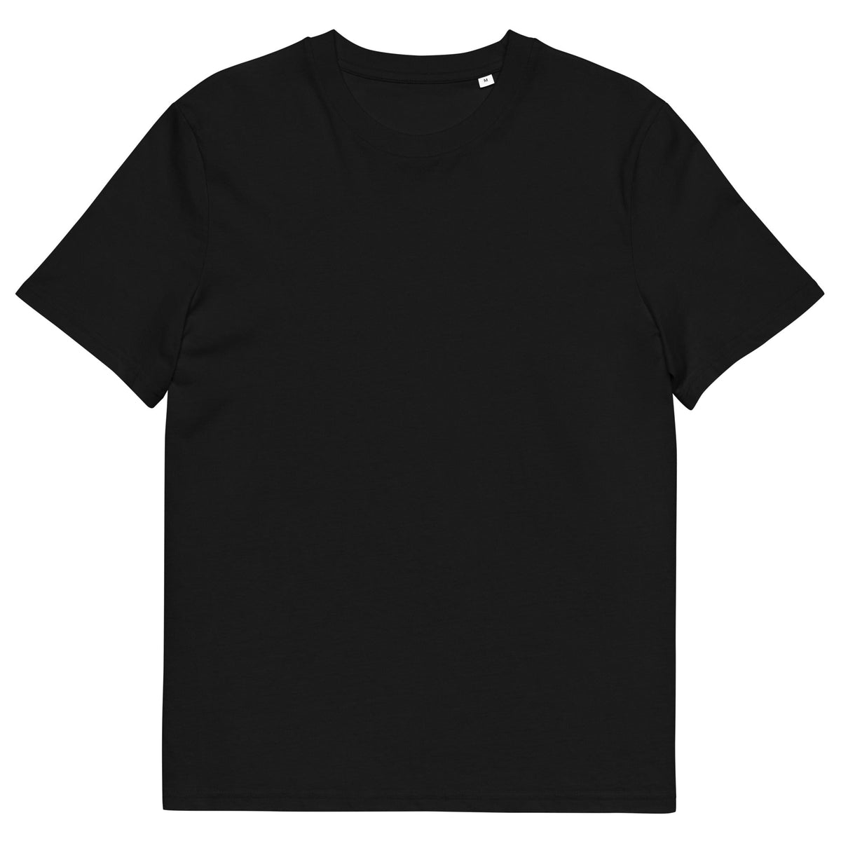 Maglietta unisex in cotone organico nero con stampa "My Girlfriend Is Hotter Than You" di UNTLD, vista fronte.